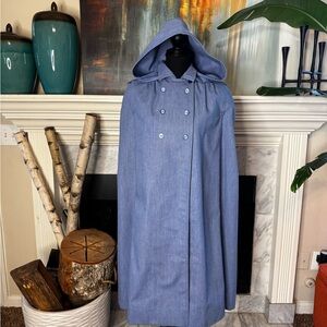 Vintage Blue Denim Hooded Maxi Cape